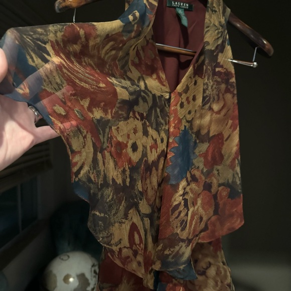 Lauren Ralph Lauren Layered Chiffon Sleeveless Floral Blouse Size 6 - Picture 4 of 9